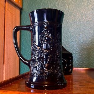 Vintage Indiana Glass Company Tiara Black Amethyst Beer Stein Tavern scene 5.75”